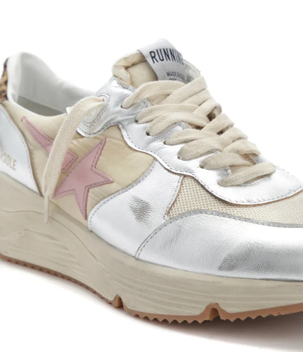 Large choix en ligne GOLDEN GOOSE Baskets Running Sole Cuir Beige Argenté 5