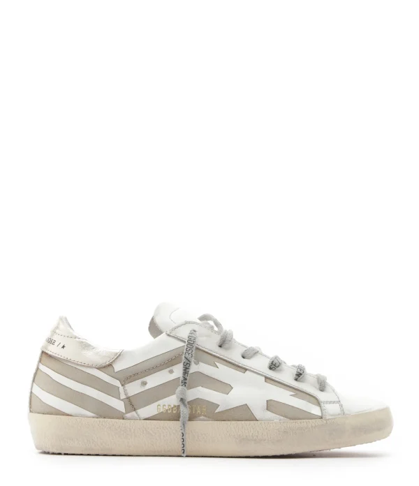 GOLDEN GOOSE Baskets Homme Superstar Cuir Drapeau Blanc Marron Platinum acheter en ligne 1