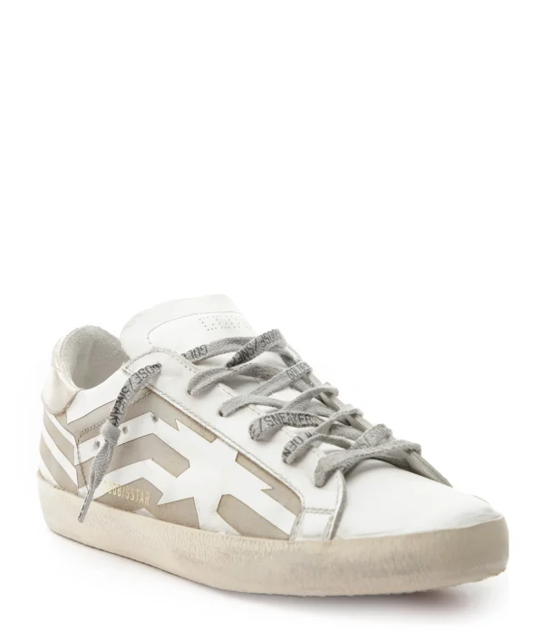 GOLDEN GOOSE Baskets Homme Superstar Cuir Drapeau Blanc Marron Platinum acheter en ligne 4