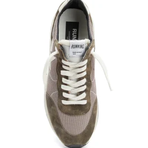 excellents soldes GOLDEN GOOSE Baskets Homme Running Sole Cuir Vert Olive Crème 8