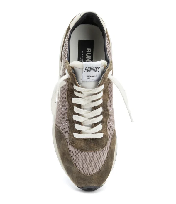 excellents soldes GOLDEN GOOSE Baskets Homme Running Sole Cuir Vert Olive Crème 3