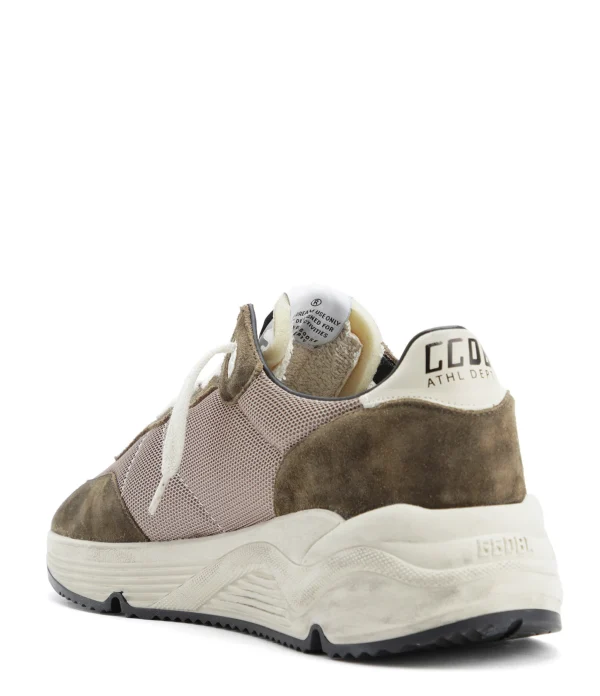 excellents soldes GOLDEN GOOSE Baskets Homme Running Sole Cuir Vert Olive Crème 4