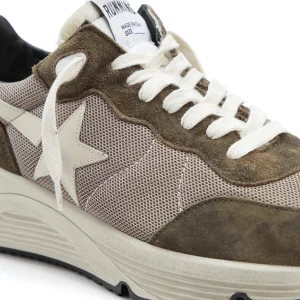 excellents soldes GOLDEN GOOSE Baskets Homme Running Sole Cuir Vert Olive Crème 12