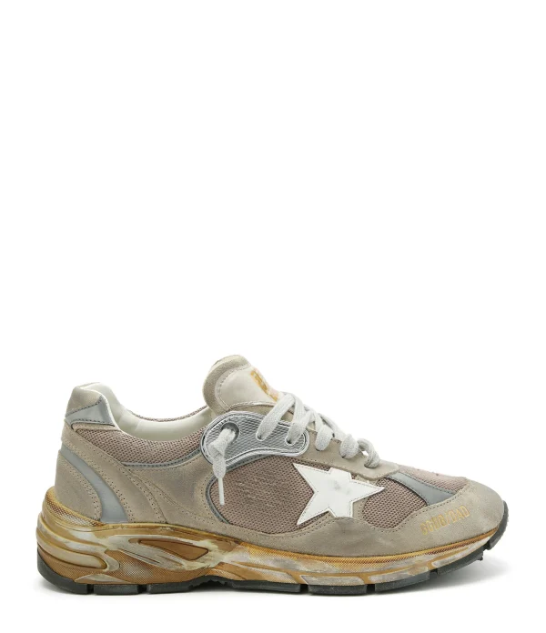 Meilleur Service GOLDEN GOOSE Baskets Homme Running Dad Cuir Taupe Argenté 1