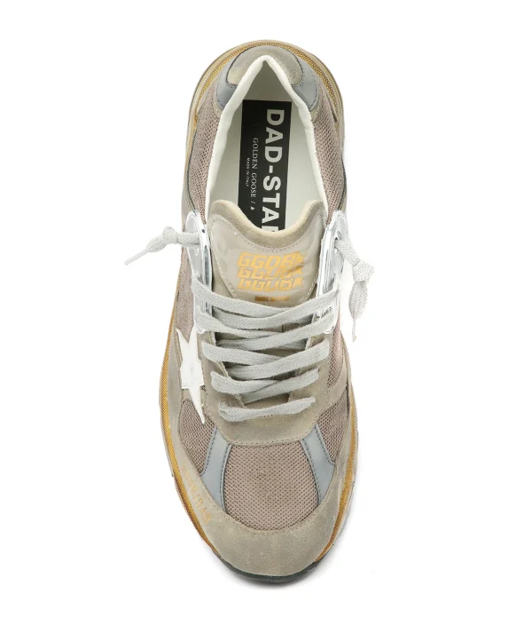 Meilleur Service GOLDEN GOOSE Baskets Homme Running Dad Cuir Taupe Argenté 3