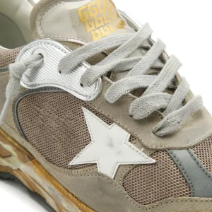 Meilleur Service GOLDEN GOOSE Baskets Homme Running Dad Cuir Taupe Argenté 12