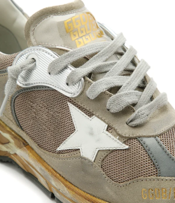 Meilleur Service GOLDEN GOOSE Baskets Homme Running Dad Cuir Taupe Argenté 5