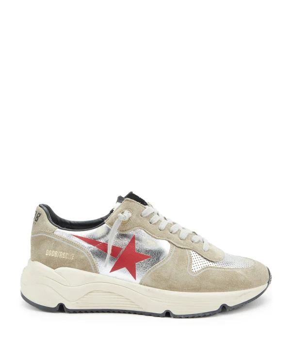 soldes ligne GOLDEN GOOSE Baskets Homme Running Sole Cuir Ice Argenté Rouge 1