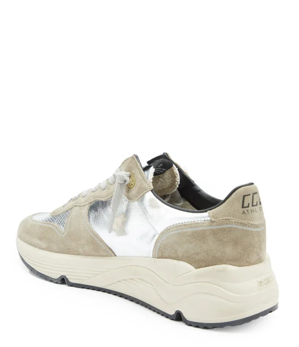 soldes ligne GOLDEN GOOSE Baskets Homme Running Sole Cuir Ice Argenté Rouge 4