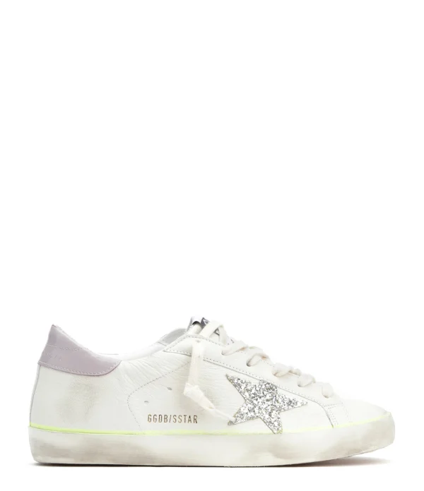 GOLDEN GOOSE Baskets Superstar Cuir Blanc Platinum Lilas Promotio de vente 1