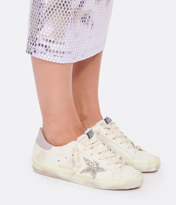 GOLDEN GOOSE Baskets Superstar Cuir Blanc Platinum Lilas Promotio de vente 6