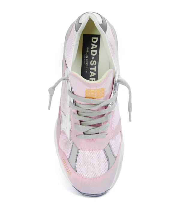 GOLDEN GOOSE Baskets Homme Running Dad Cuir Suédé Rose Blanc magasins pour 3