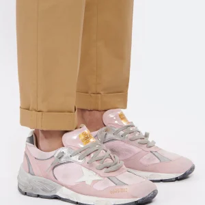 GOLDEN GOOSE Baskets Homme Running Dad Cuir Suédé Rose Blanc magasins pour 17