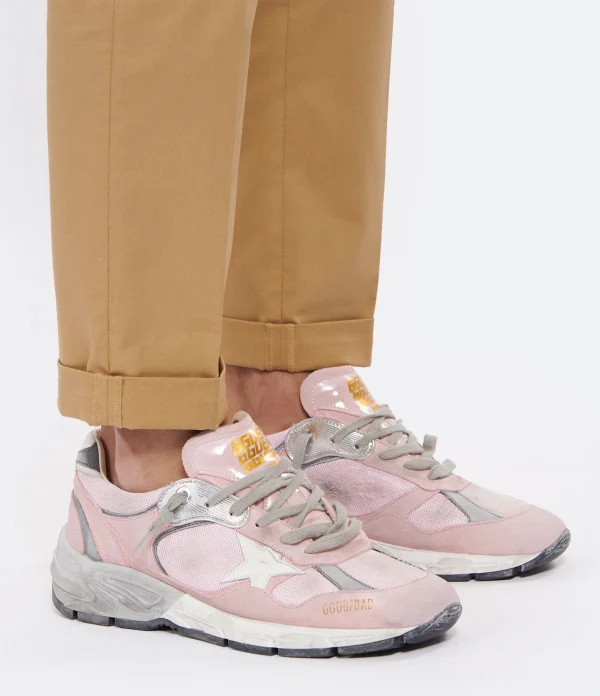 GOLDEN GOOSE Baskets Homme Running Dad Cuir Suédé Rose Blanc magasins pour 6