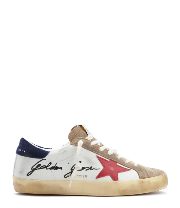 online boutique GOLDEN GOOSE Baskets Homme Superstar Cuir Blanc Rouge Tabac 1