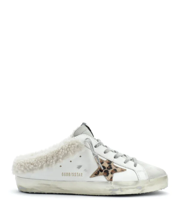 GOLDEN GOOSE Baskets Superstar Sabot Cuir Blanc Léopard prix pas cher 1