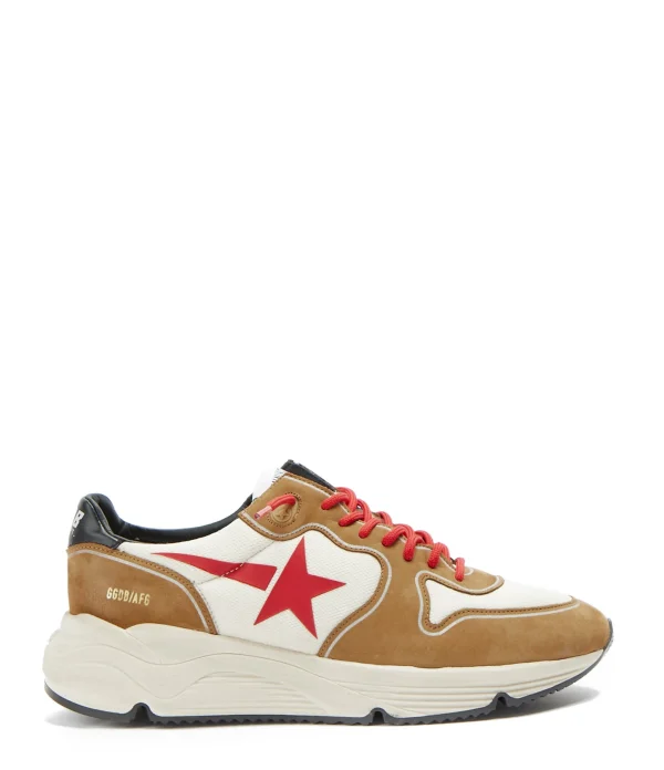 GOLDEN GOOSE Baskets Homme Running Cuir Nubuck Blanc Cognac pas cher 1