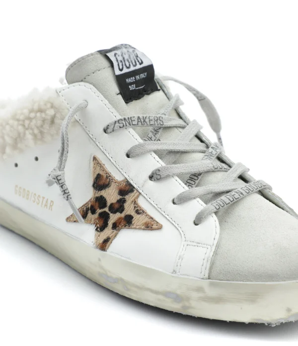 GOLDEN GOOSE Baskets Superstar Sabot Cuir Blanc Léopard prix pas cher 4