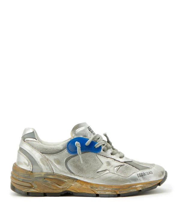 GOLDEN GOOSE Baskets Homme Running Dad Cuir Bleu Argenté magasins pas chers 1