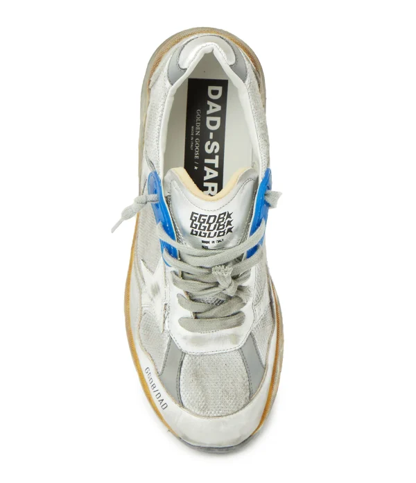 GOLDEN GOOSE Baskets Homme Running Dad Cuir Bleu Argenté magasins pas chers 3