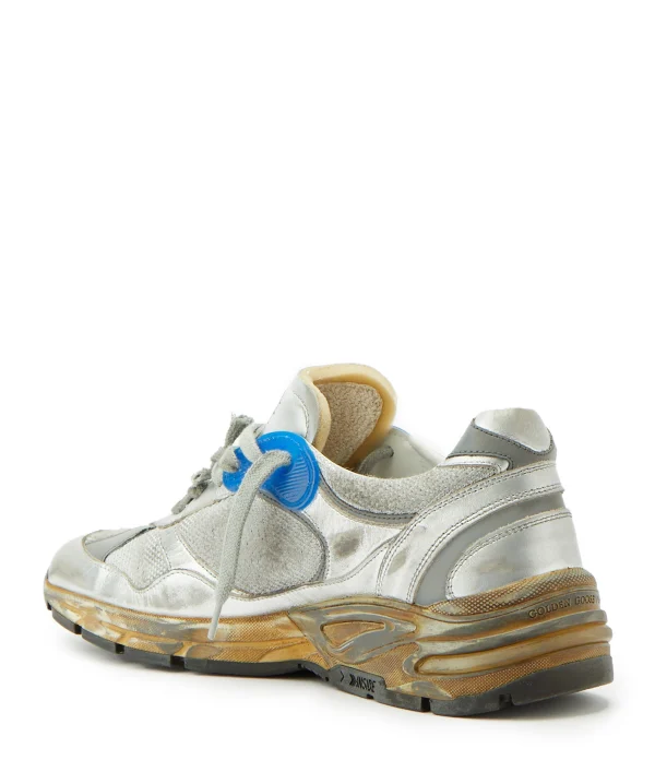 GOLDEN GOOSE Baskets Homme Running Dad Cuir Bleu Argenté magasins pas chers 4