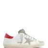 marques pas cher GOLDEN GOOSE Baskets Homme Superstar Cuir Blanc Taupe Rouge 20