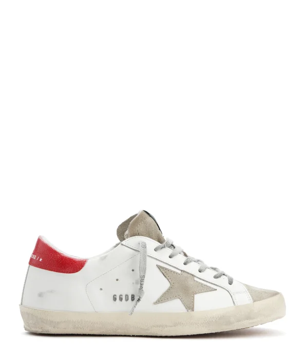 marques pas cher GOLDEN GOOSE Baskets Homme Superstar Cuir Blanc Taupe Rouge 1