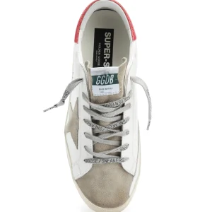 marques pas cher GOLDEN GOOSE Baskets Homme Superstar Cuir Blanc Taupe Rouge 8