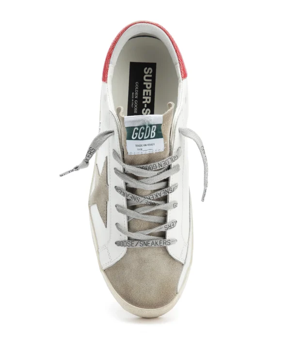 marques pas cher GOLDEN GOOSE Baskets Homme Superstar Cuir Blanc Taupe Rouge 3