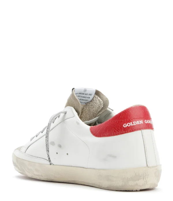 marques pas cher GOLDEN GOOSE Baskets Homme Superstar Cuir Blanc Taupe Rouge 4