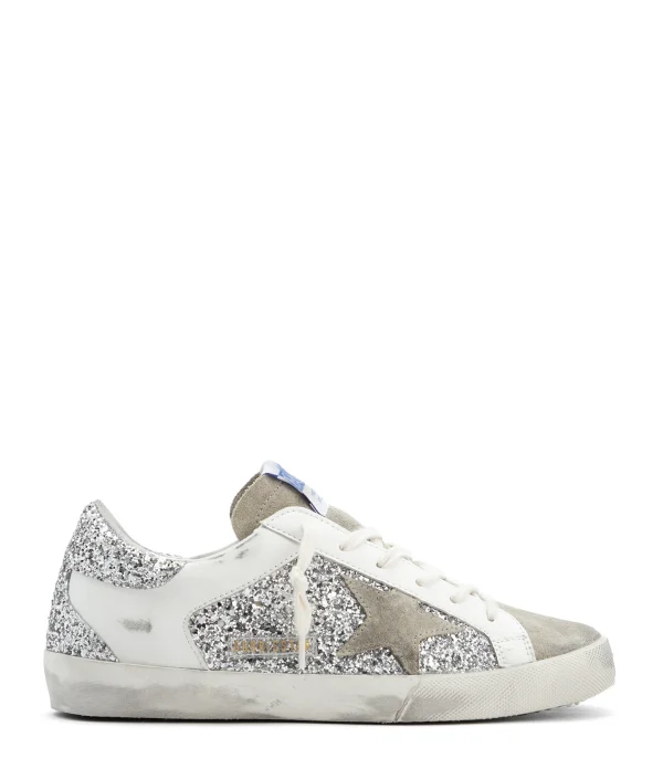 GOLDEN GOOSE Baskets Superstar Cuir Glitter Argenté à prix d'occasion 1