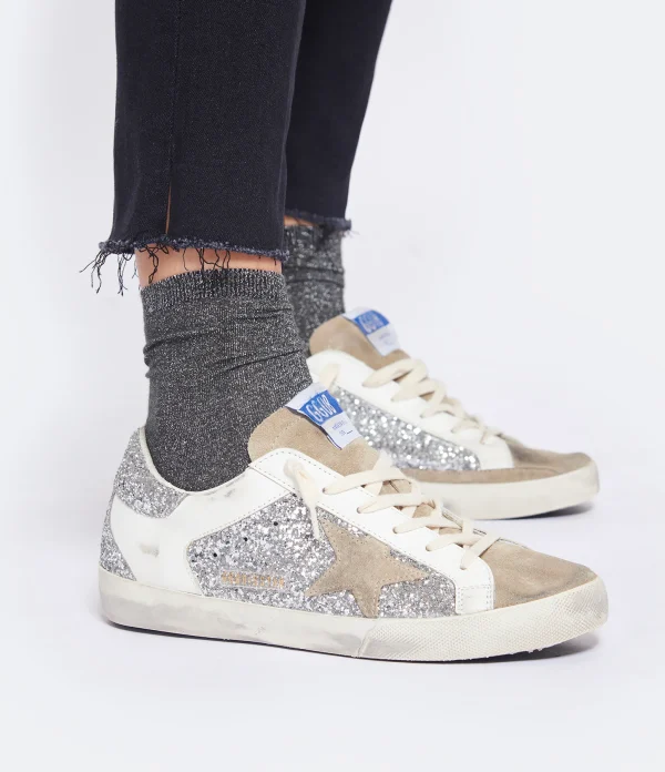 GOLDEN GOOSE Baskets Superstar Cuir Glitter Argenté à prix d'occasion 6