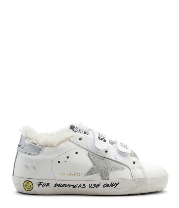 magasin pour GOLDEN GOOSE Baskets Bébé Old School Cuir Blanc Beige Argenté 1