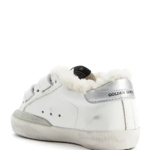 magasin pour GOLDEN GOOSE Baskets Bébé Old School Cuir Blanc Beige Argenté 10