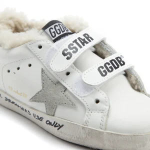 magasin pour GOLDEN GOOSE Baskets Bébé Old School Cuir Blanc Beige Argenté 12