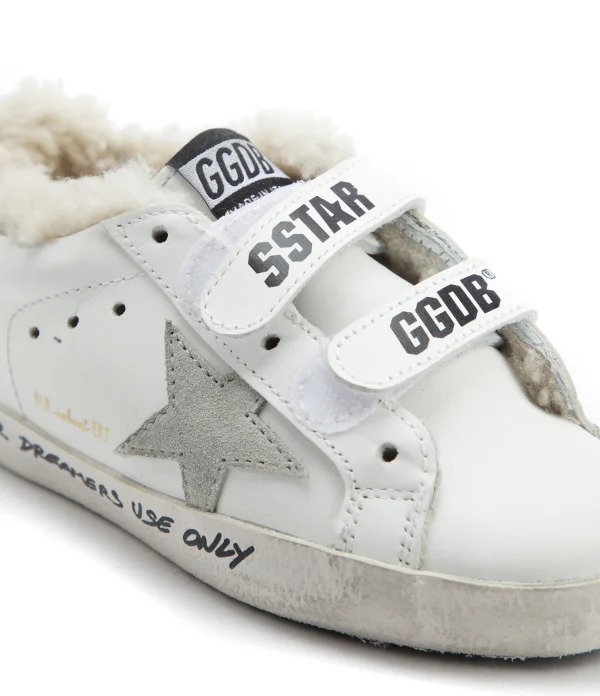 magasin pour GOLDEN GOOSE Baskets Bébé Old School Cuir Blanc Beige Argenté 5