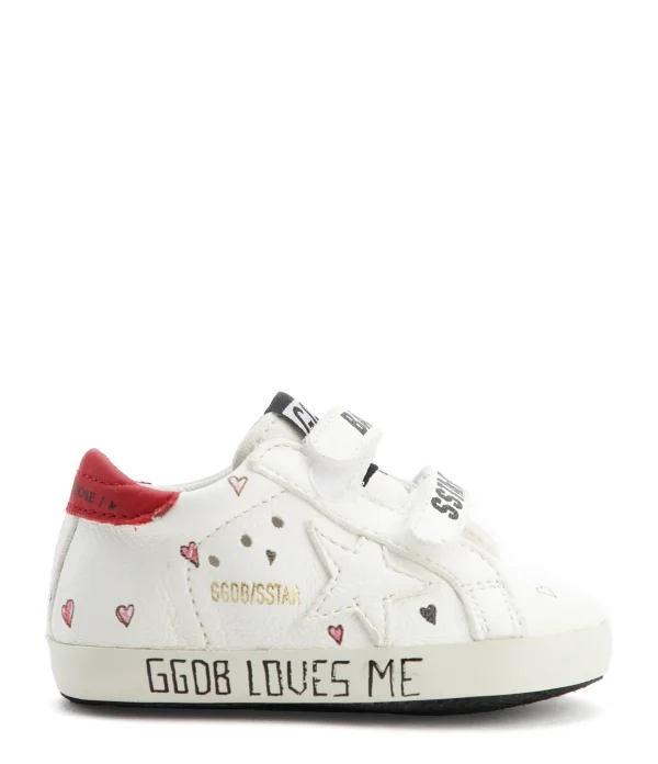 grande qualité GOLDEN GOOSE Baskets Bébé School Cuir Blanc Rouge 1