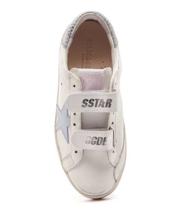 en promotion GOLDEN GOOSE Baskets Enfant Old School Cuir Blanc Bleu Poudré Argenté 3