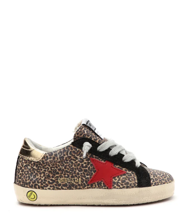 Retour Facile et Gratuit GOLDEN GOOSE Baskets Bébé Superstar Cuir Léopard Noir Rouge Doré 1