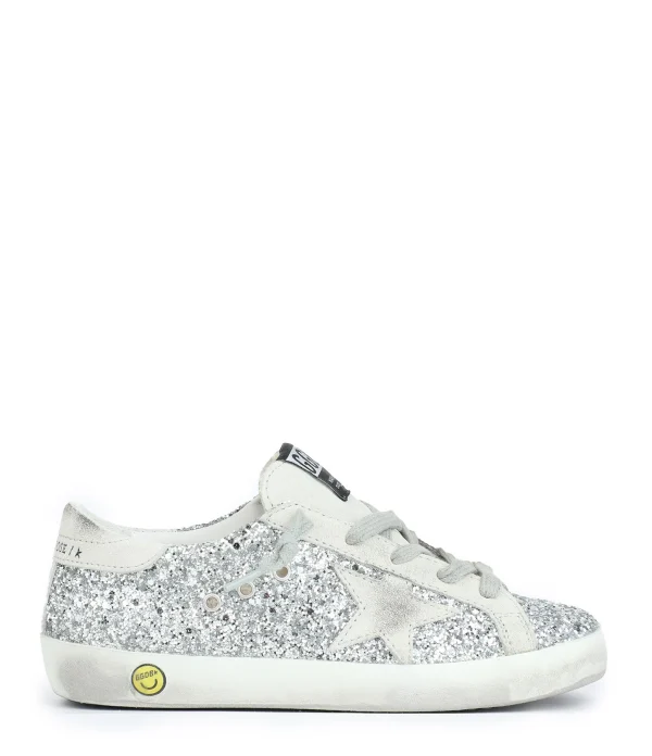 GOLDEN GOOSE Baskets Bébé Superstar Cuir Glitter Argenté Beige magasin 1