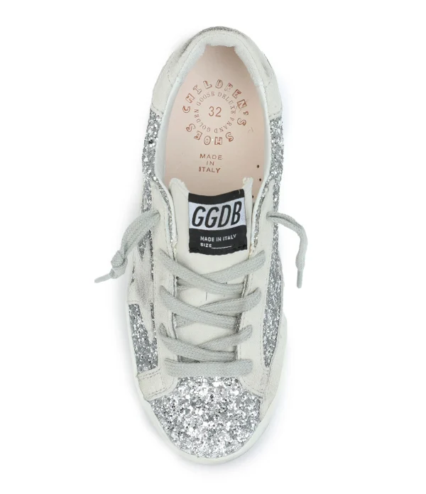 GOLDEN GOOSE Baskets Bébé Superstar Cuir Glitter Argenté Beige magasin 3