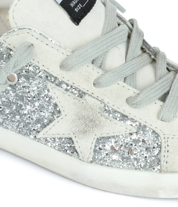 GOLDEN GOOSE Baskets Bébé Superstar Cuir Glitter Argenté Beige magasin 5