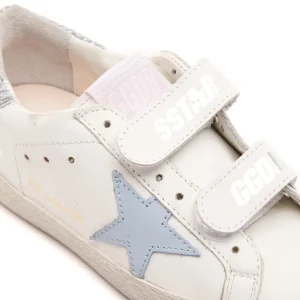 en promotion GOLDEN GOOSE Baskets Enfant Old School Cuir Blanc Bleu Poudré Argenté 12