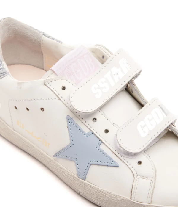 en promotion GOLDEN GOOSE Baskets Enfant Old School Cuir Blanc Bleu Poudré Argenté 5