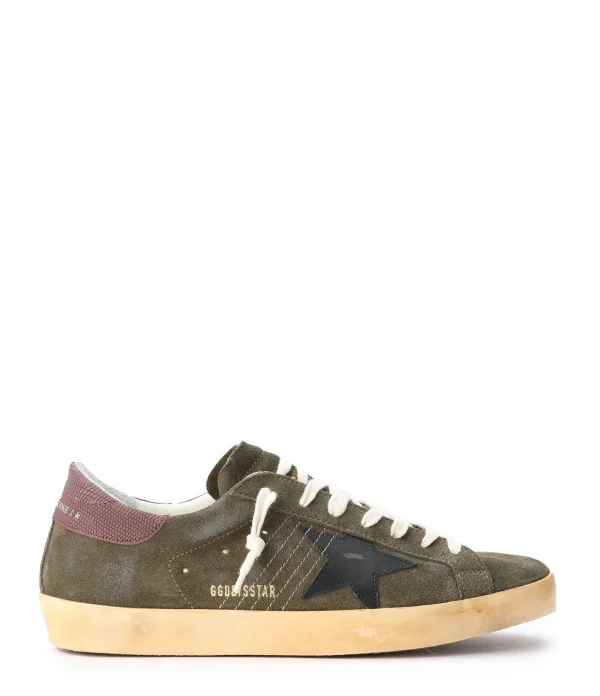 GOLDEN GOOSE Baskets Homme Superstar Cuir Vert Noir Bordeaux magasin pas cher 1