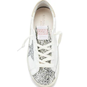 GOLDEN GOOSE Baskets Bébé Superstar Cuir Glitter Blanc Argenté Doré à prix très bas 8