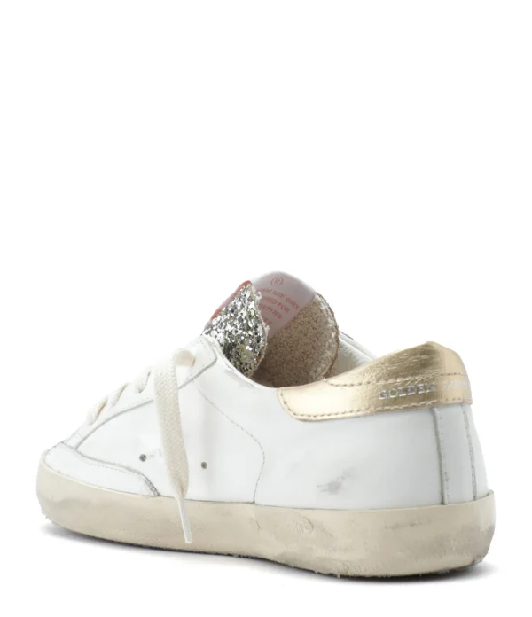 GOLDEN GOOSE Baskets Bébé Superstar Cuir Glitter Blanc Argenté Doré à prix très bas 4