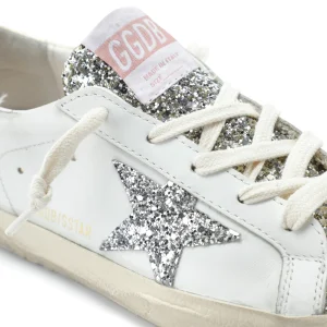 GOLDEN GOOSE Baskets Bébé Superstar Cuir Glitter Blanc Argenté Doré à prix très bas 12