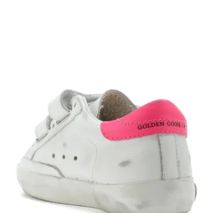 GOLDEN GOOSE Baskets Bébé Old School Cuir Blanc Menthe Rose Fluo pas cher 10