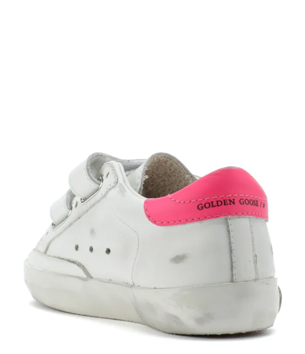 GOLDEN GOOSE Baskets Bébé Old School Cuir Blanc Menthe Rose Fluo pas cher 4